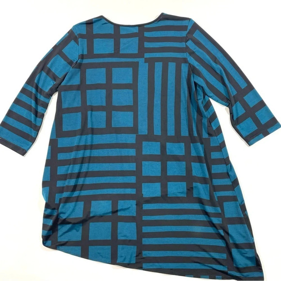 Comfy USA Asymmetrical Tunic Top Blue Black Stripe - Picture 2 of 7